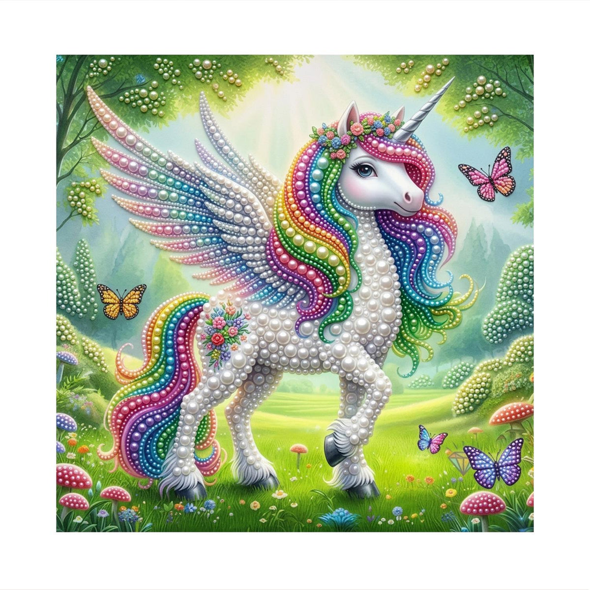 Unicorn in a Sunny Mushroom Glade pearl painting – image 11