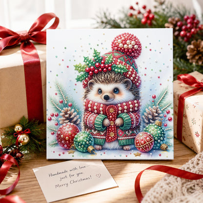 Hedgehog in a Holly Bobble Hat pearl painting – image 2