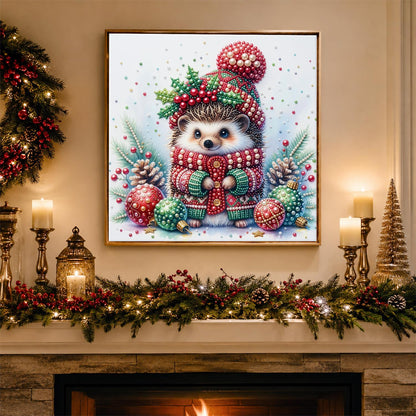 Hedgehog in a Holly Bobble Hat pearl painting – image 3