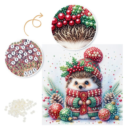 Hedgehog in a Holly Bobble Hat pearl painting – image 6