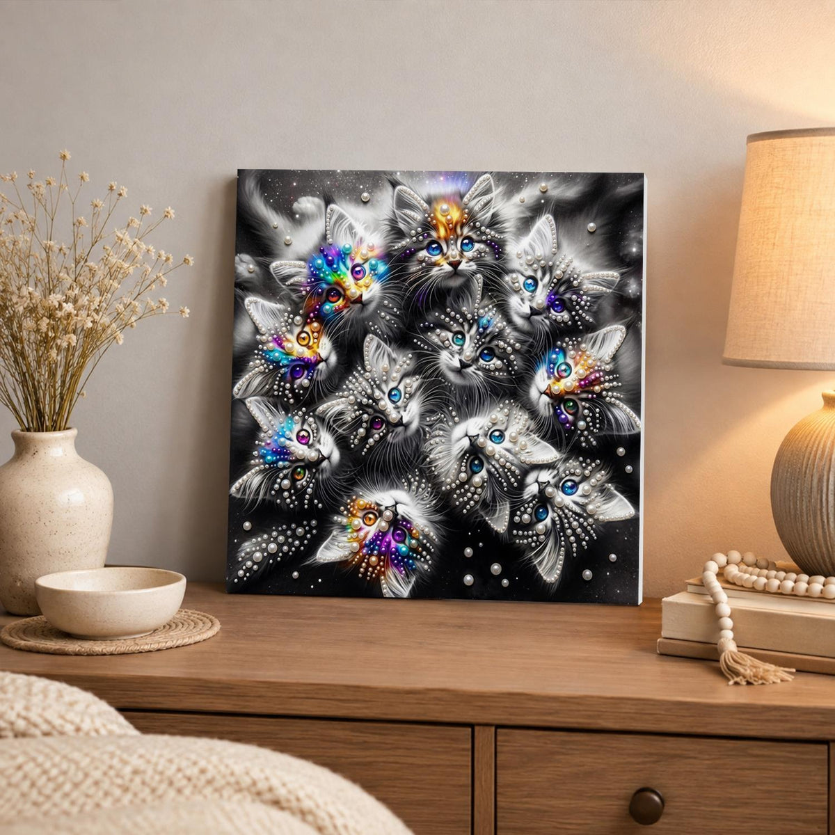 Silver Tabby Kitten Huddle pearl painting – image 3
