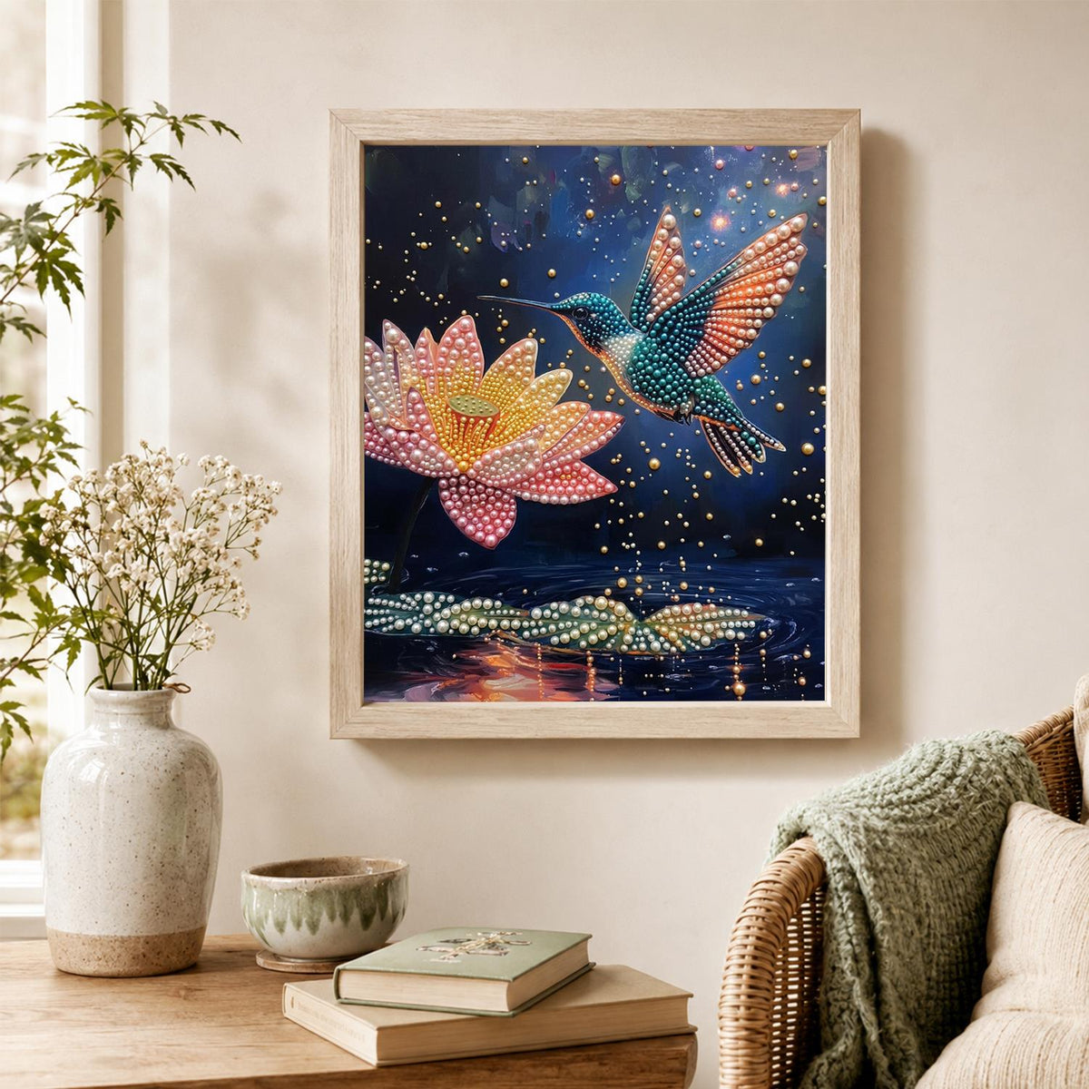 Night Pond Hummingbird pearl painting – image 4