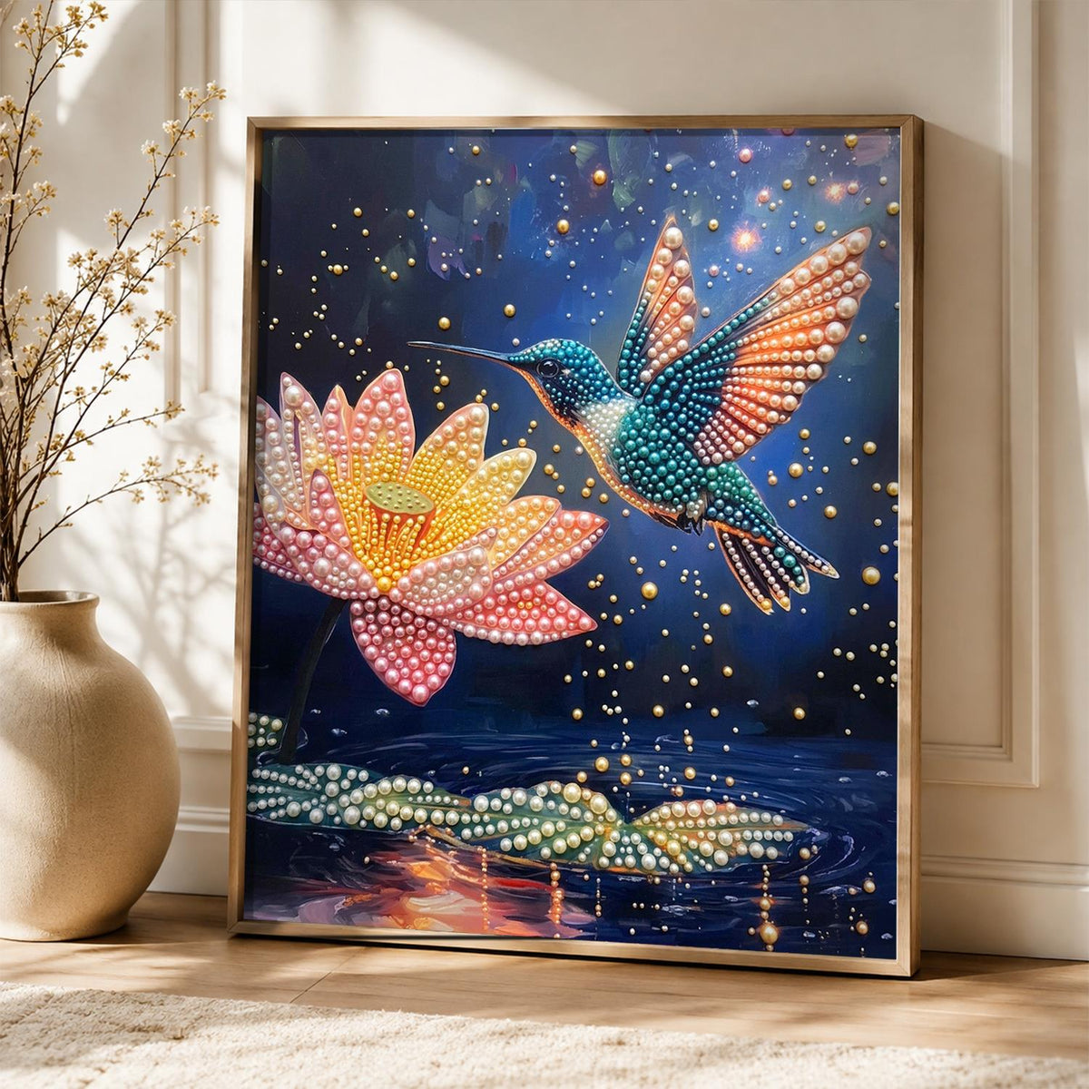 Night Pond Hummingbird pearl painting – image 5