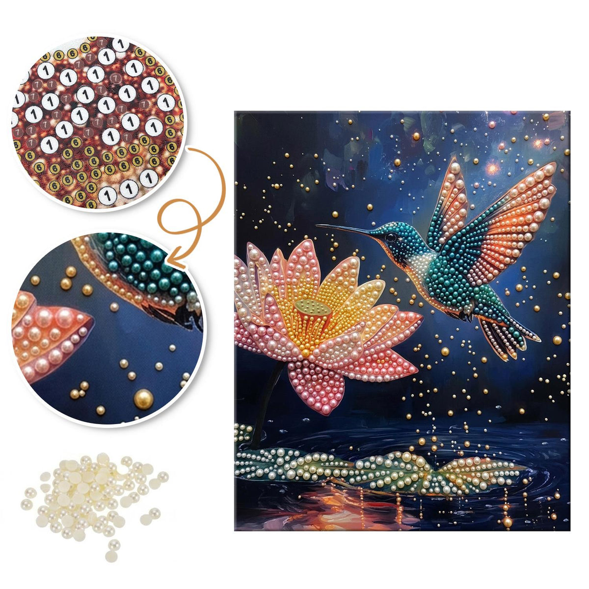 Night Pond Hummingbird pearl painting – image 6