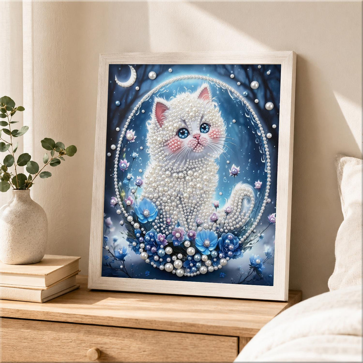 Kitten in a Moonlit Bubble pearl painting – image 2