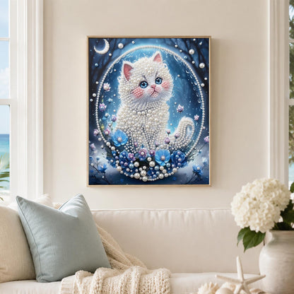 Kitten in a Moonlit Bubble pearl painting – image 3