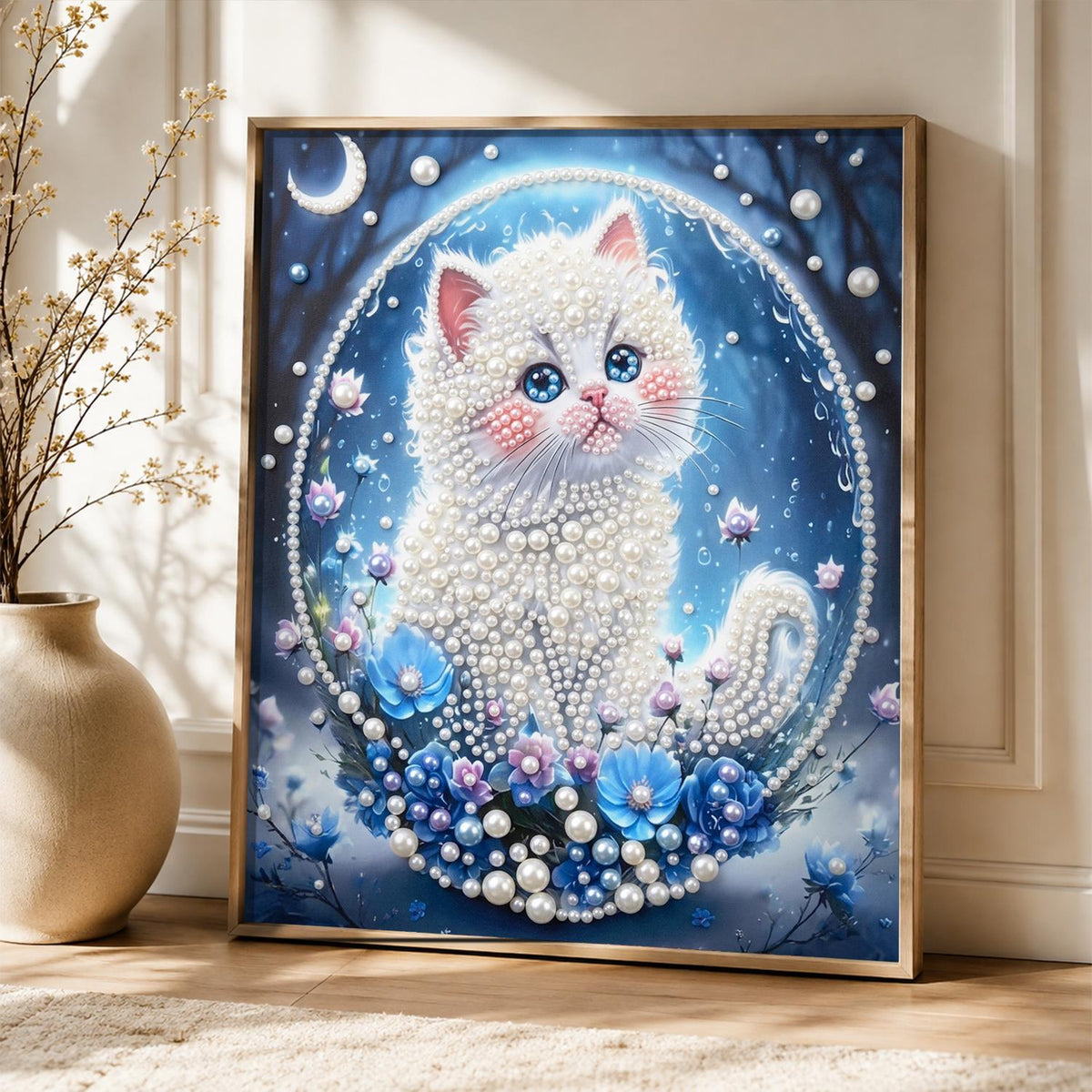 Kitten in a Moonlit Bubble pearl painting – image 5