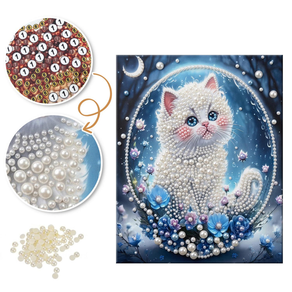 Kitten in a Moonlit Bubble pearl painting – image 6