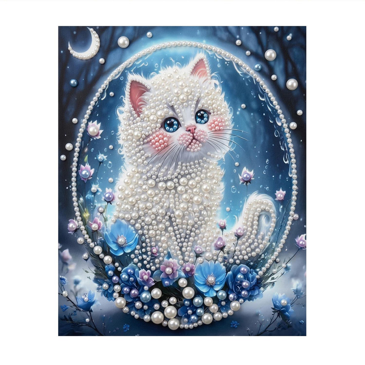 Kitten in a Moonlit Bubble pearl painting – image 11