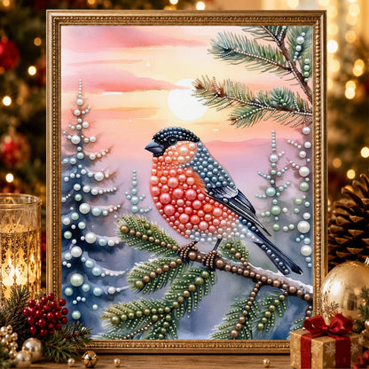 Bullfinch at a Pink Winter Dusk pearl painting – image 2