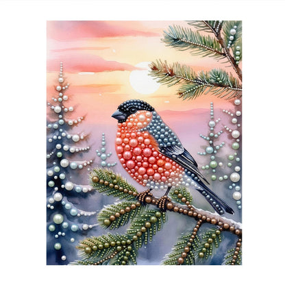 Bullfinch at a Pink Winter Dusk pearl painting – image 11
