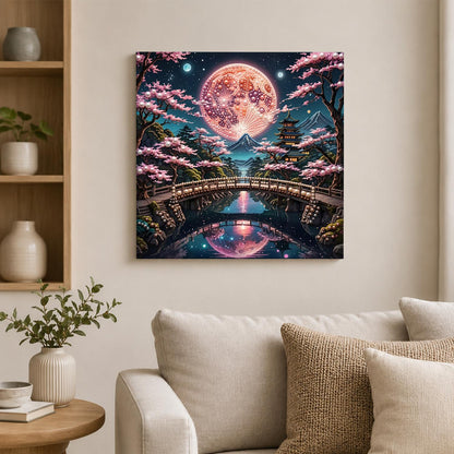 Pagoda Bridge Under a Rose Moon pearl painting – image 2