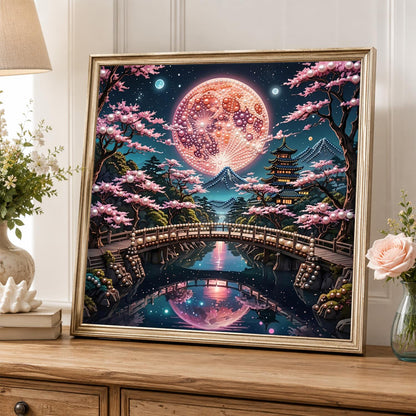 Pagoda Bridge Under a Rose Moon pearl painting – image 5