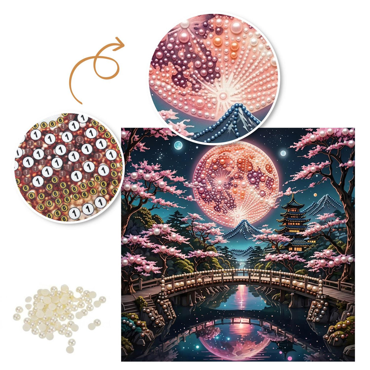 Pagoda Bridge Under a Rose Moon pearl painting – image 6
