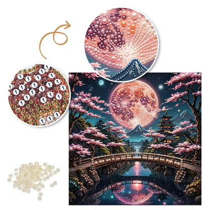 Pagoda Bridge Under a Rose Moon pearl painting – image 6