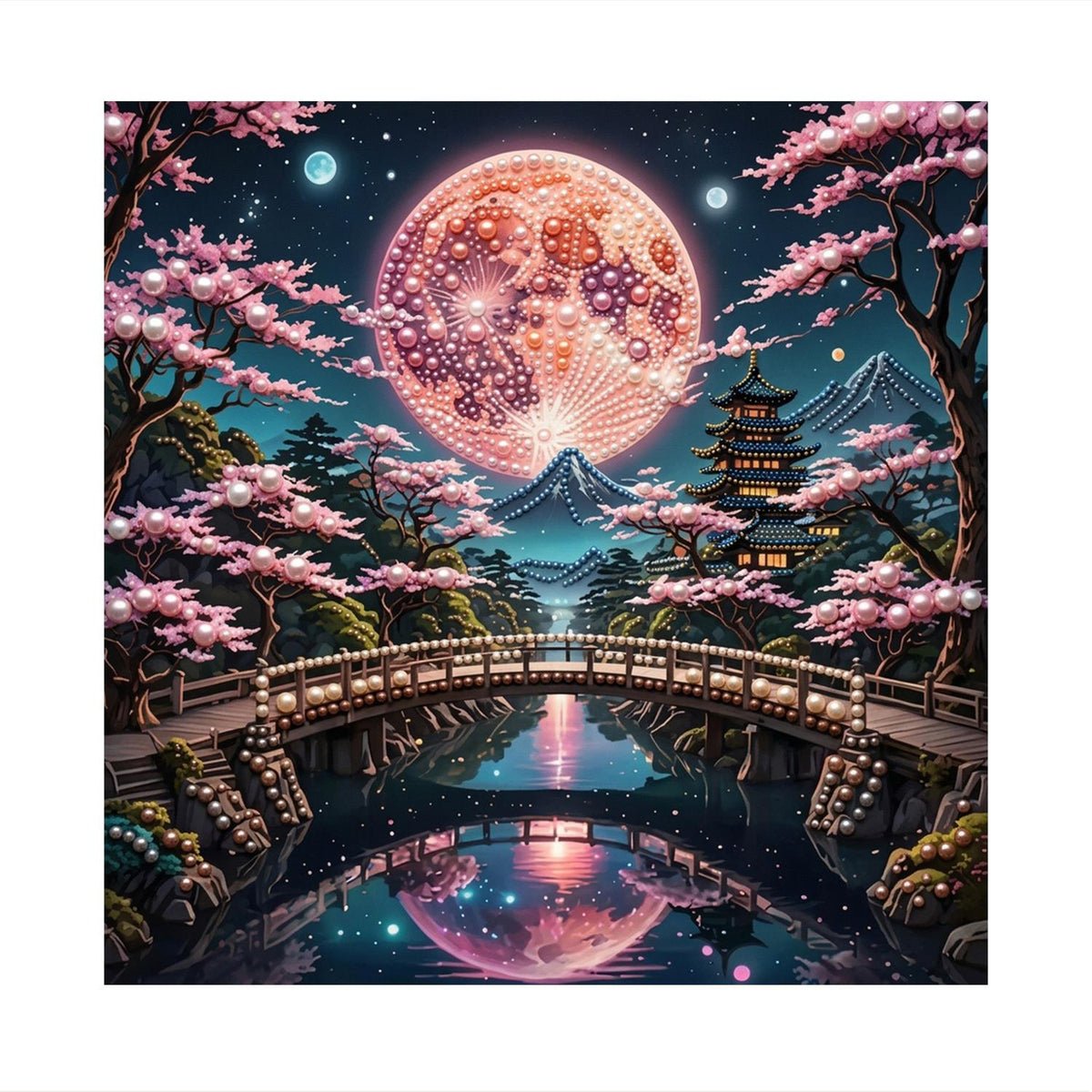 Pagoda Bridge Under a Rose Moon pearl painting – image 11