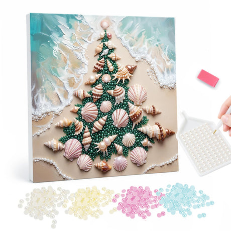 Seashell and Pearl Christmas Tree Painting pearl painting – image 1