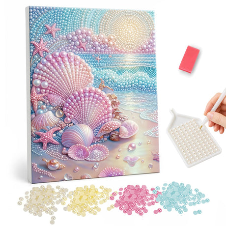 Pastel Mermaid and Seashells pearl painting – image 1