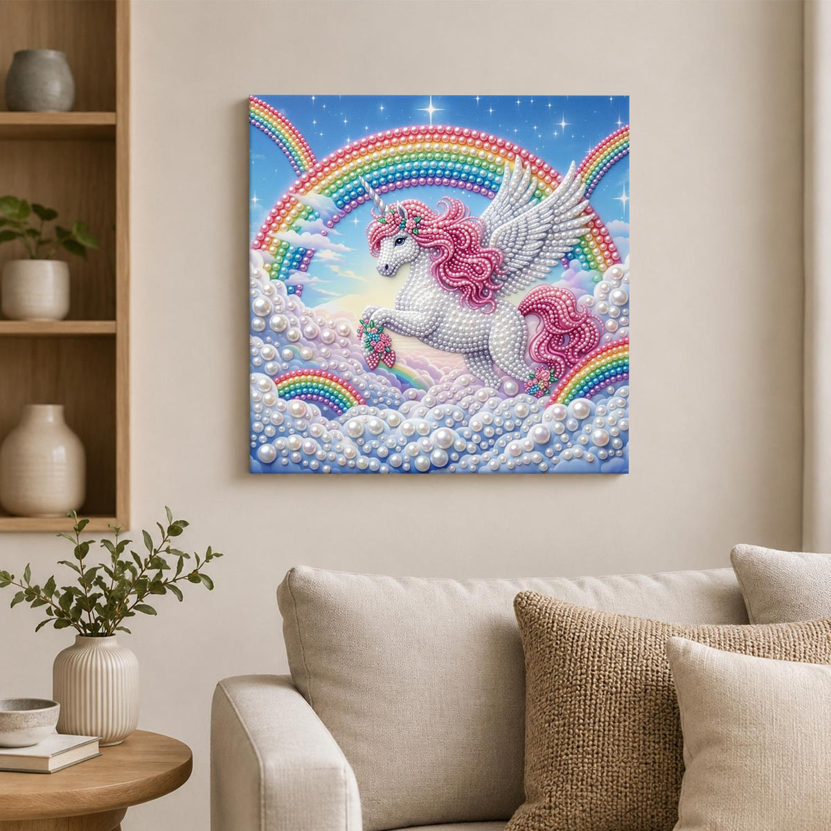 Winged Unicorn Leaping the Clouds pearl painting – image 2