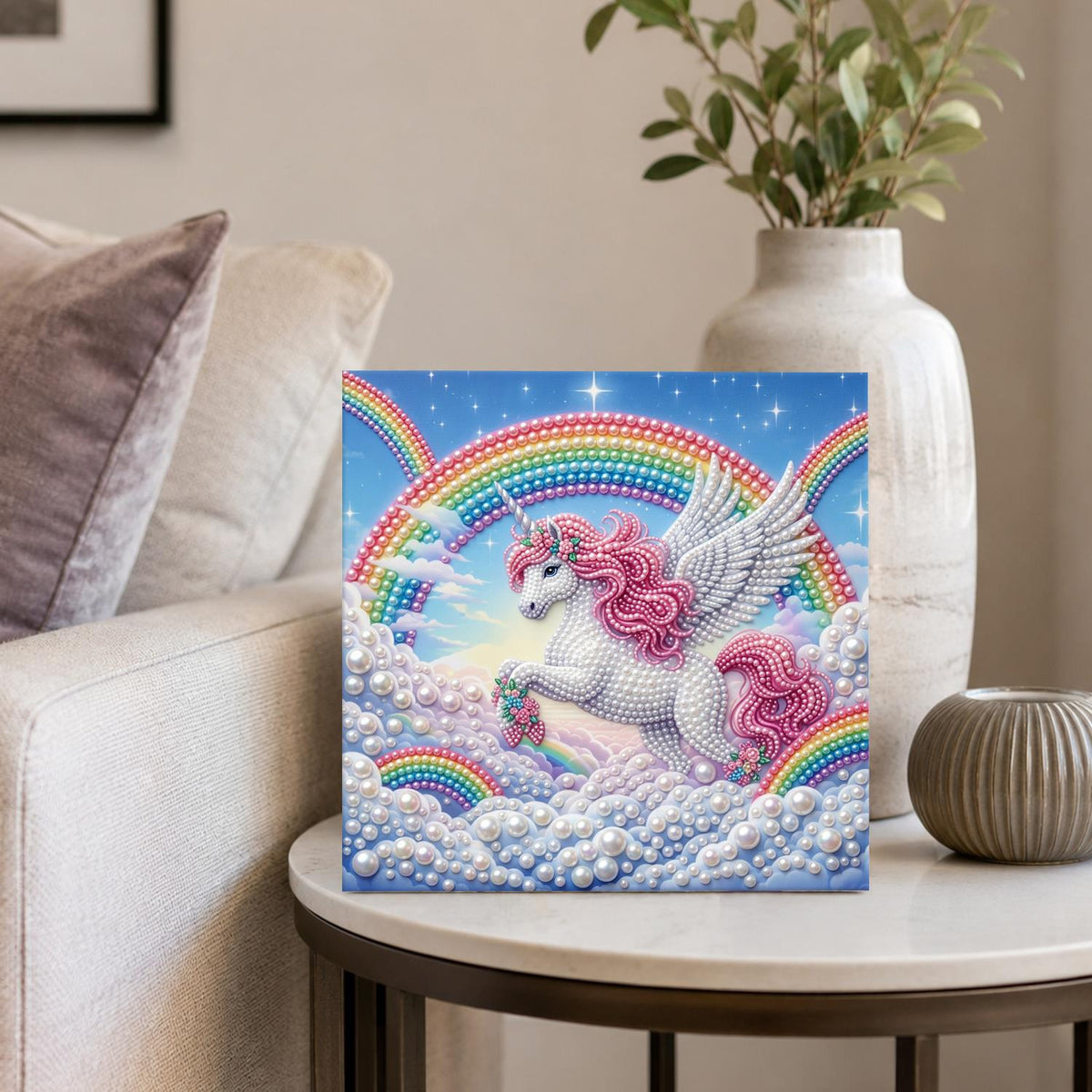 Winged Unicorn Leaping the Clouds pearl painting – image 4