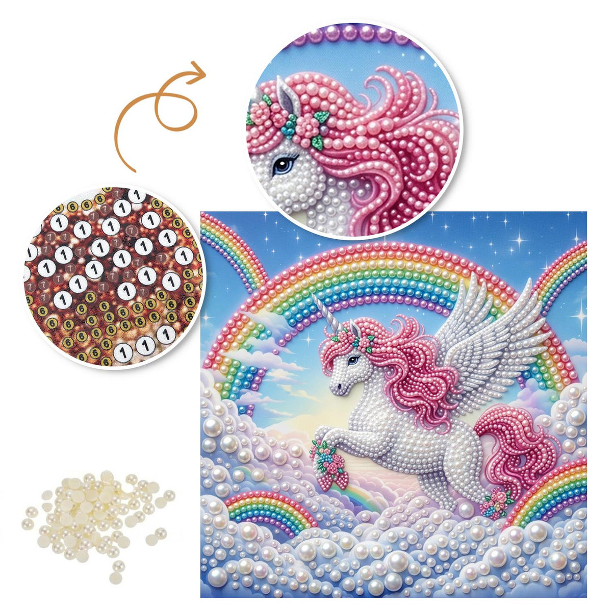 Winged Unicorn Leaping the Clouds pearl painting – image 6