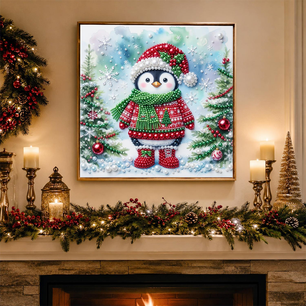 Penguin in a Christmas Jumper pearl painting – image 3