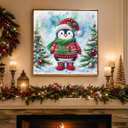 Penguin in a Christmas Jumper pearl painting – image 3