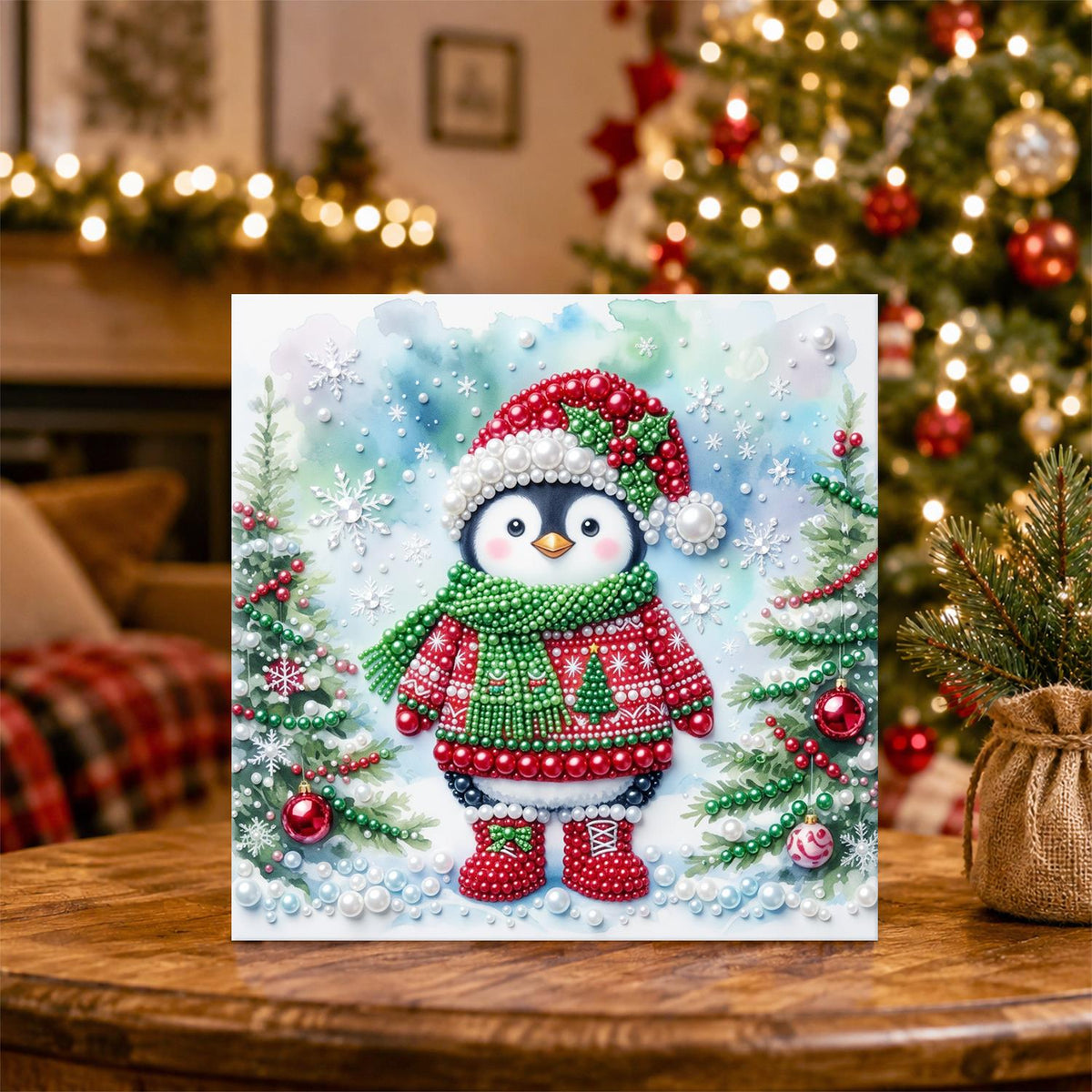 Penguin in a Christmas Jumper pearl painting – image 5