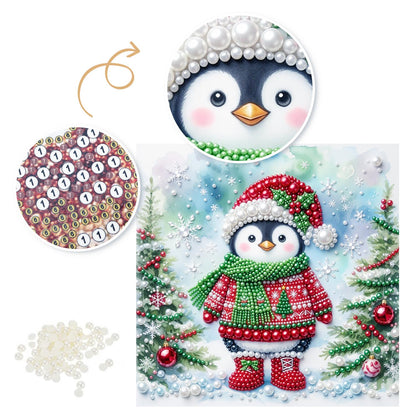 Penguin in a Christmas Jumper pearl painting – image 6