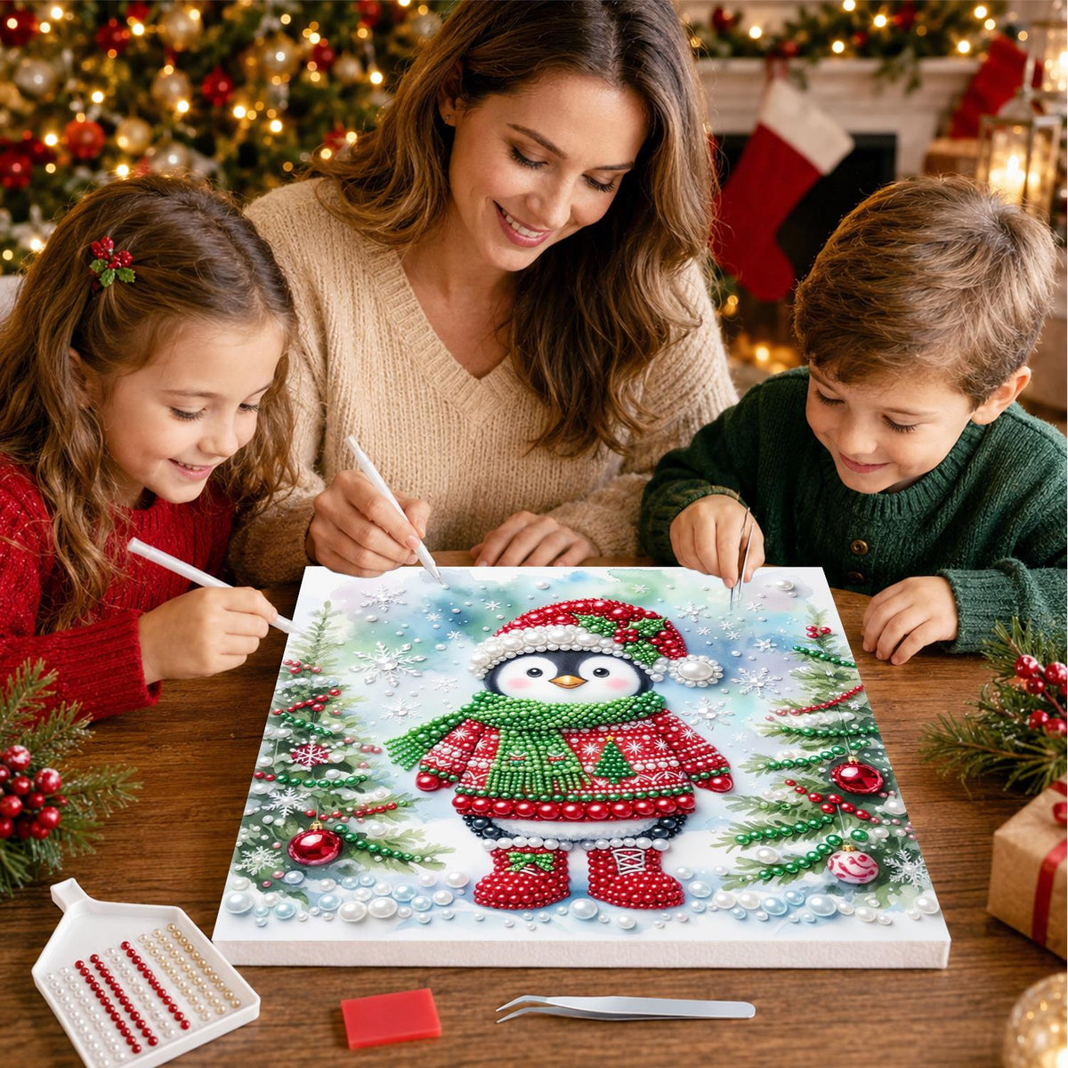 Penguin in a Christmas Jumper pearl painting – image 15