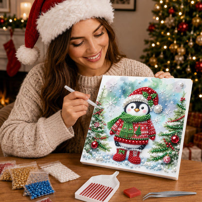 Penguin in a Christmas Jumper pearl painting – image 16