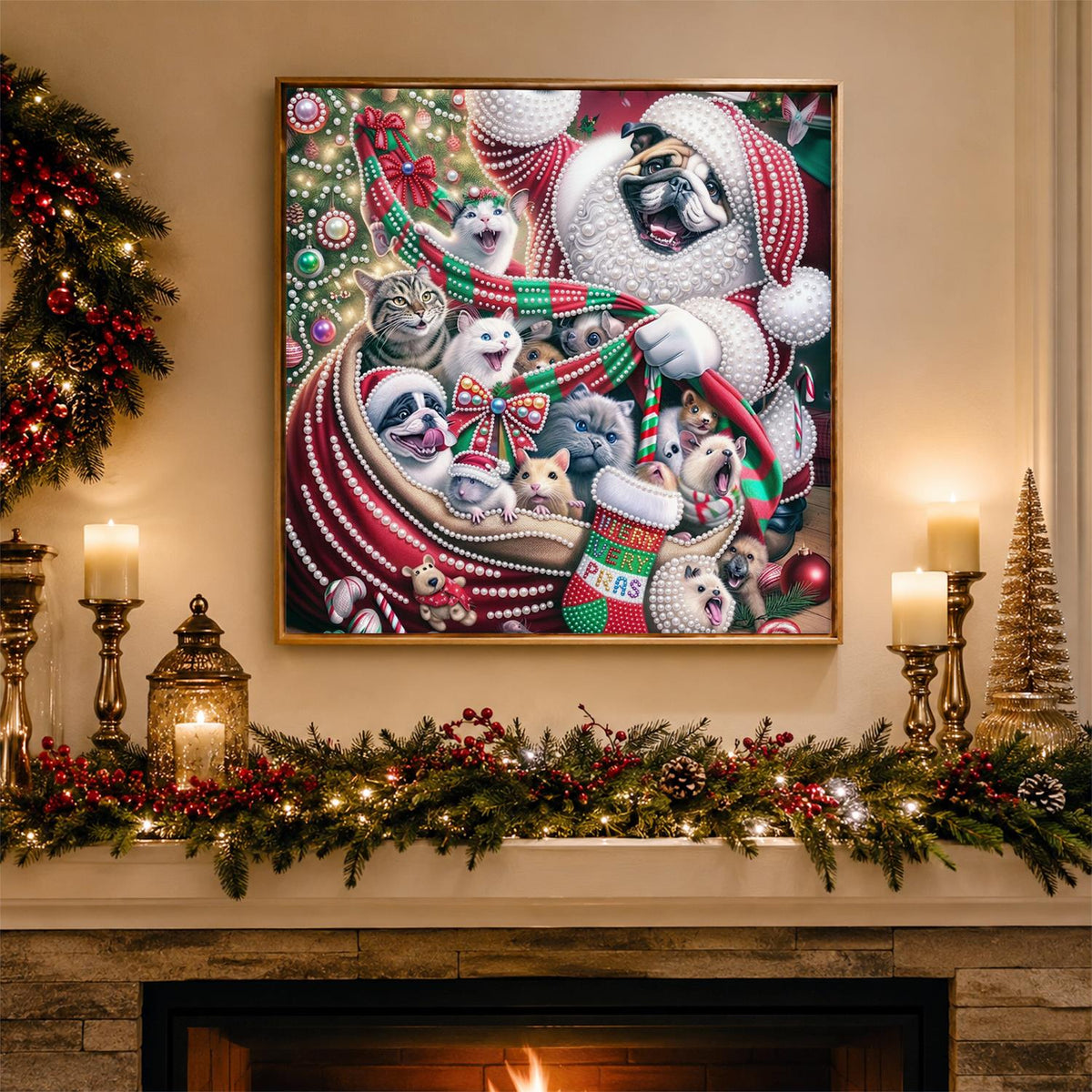 Santa Sack Brimming with Pets pearl painting – image 3