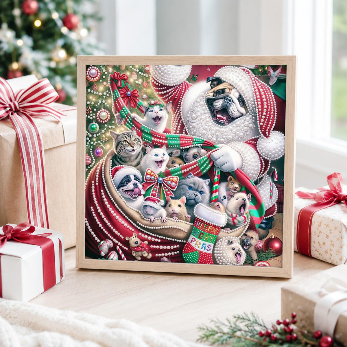 Santa Sack Brimming with Pets pearl painting – image 4