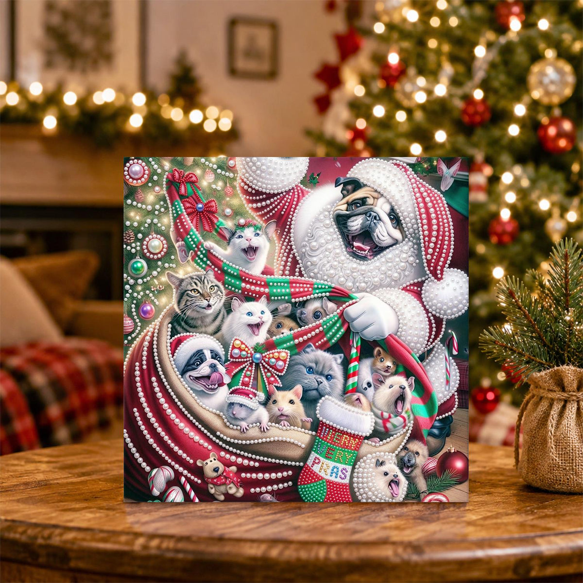 Santa Sack Brimming with Pets pearl painting – image 5