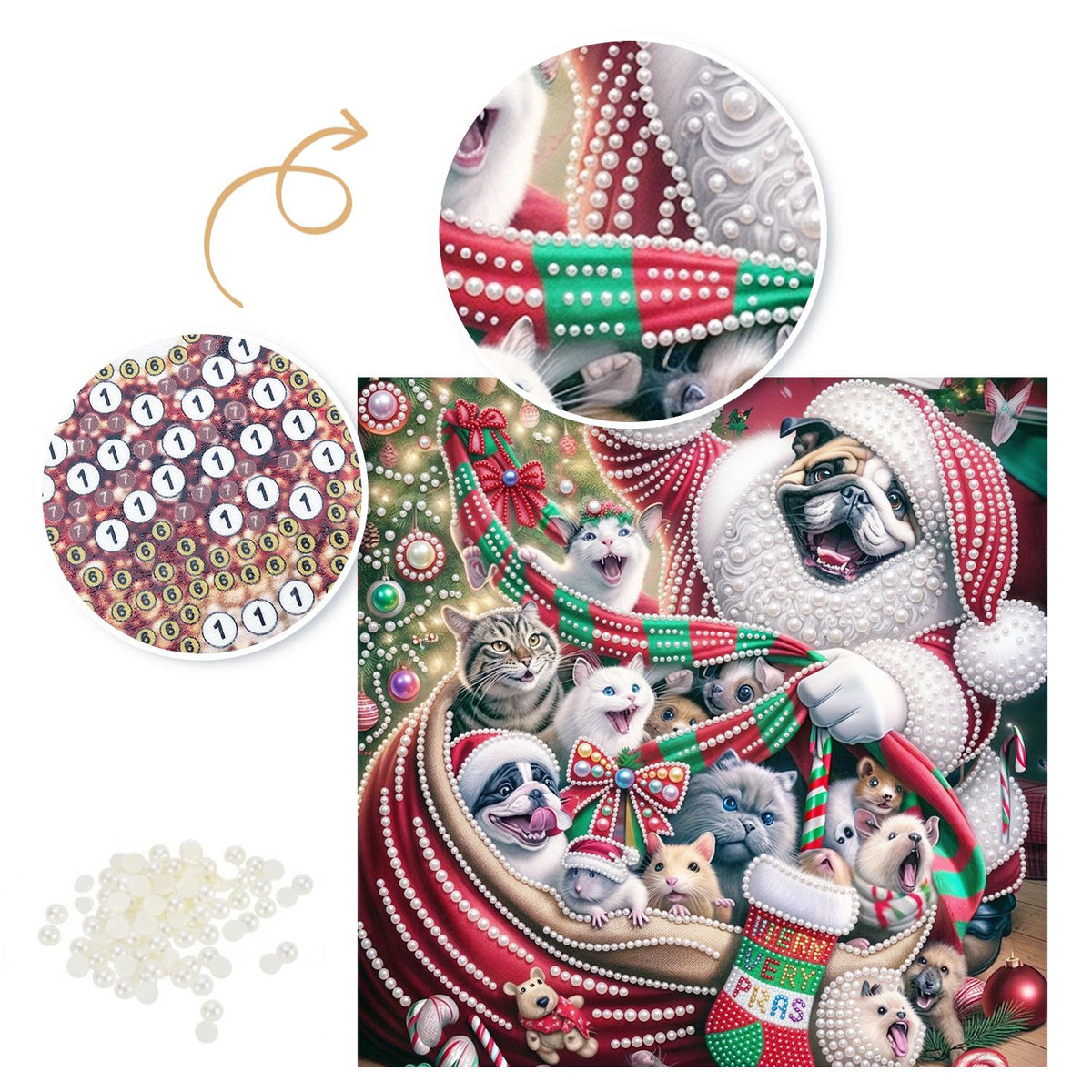 Santa Sack Brimming with Pets pearl painting – image 6