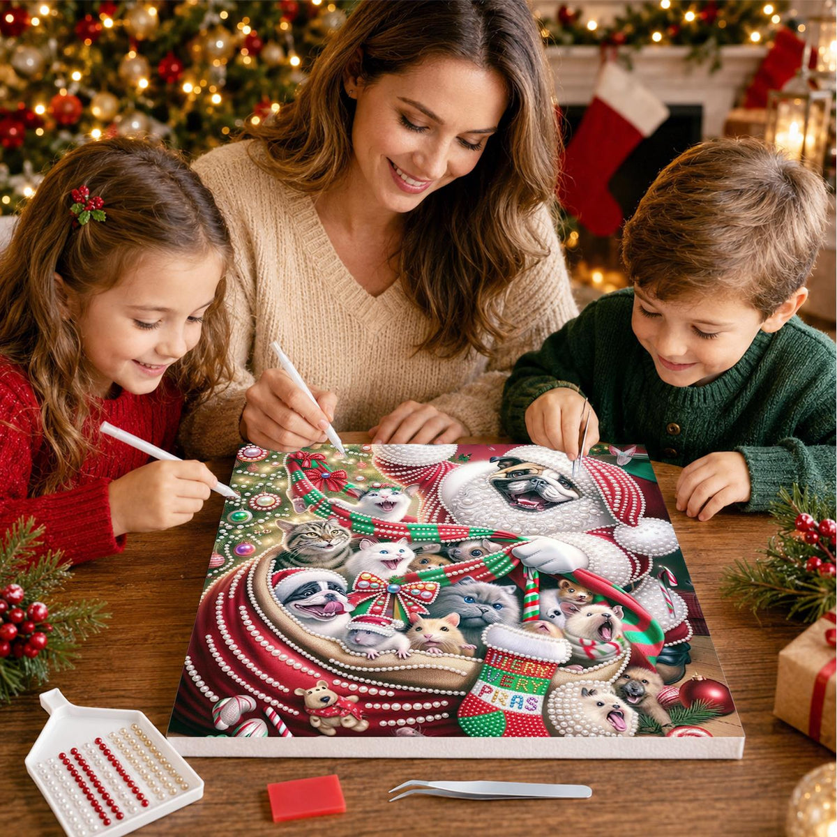 Santa Sack Brimming with Pets pearl painting – image 15