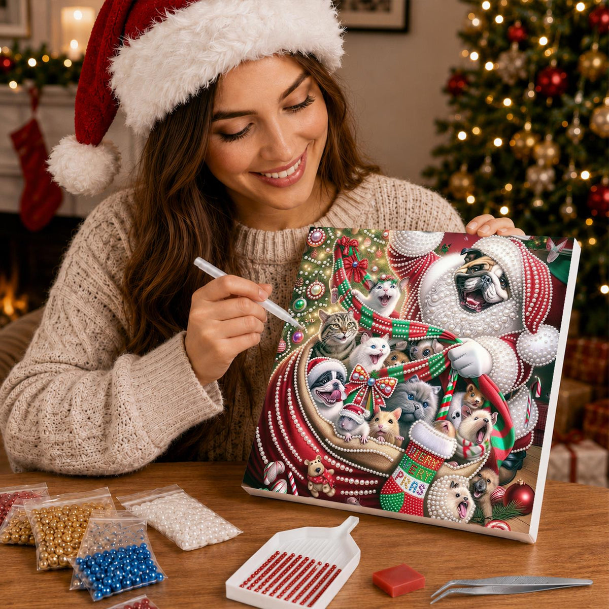 Santa Sack Brimming with Pets pearl painting – image 16