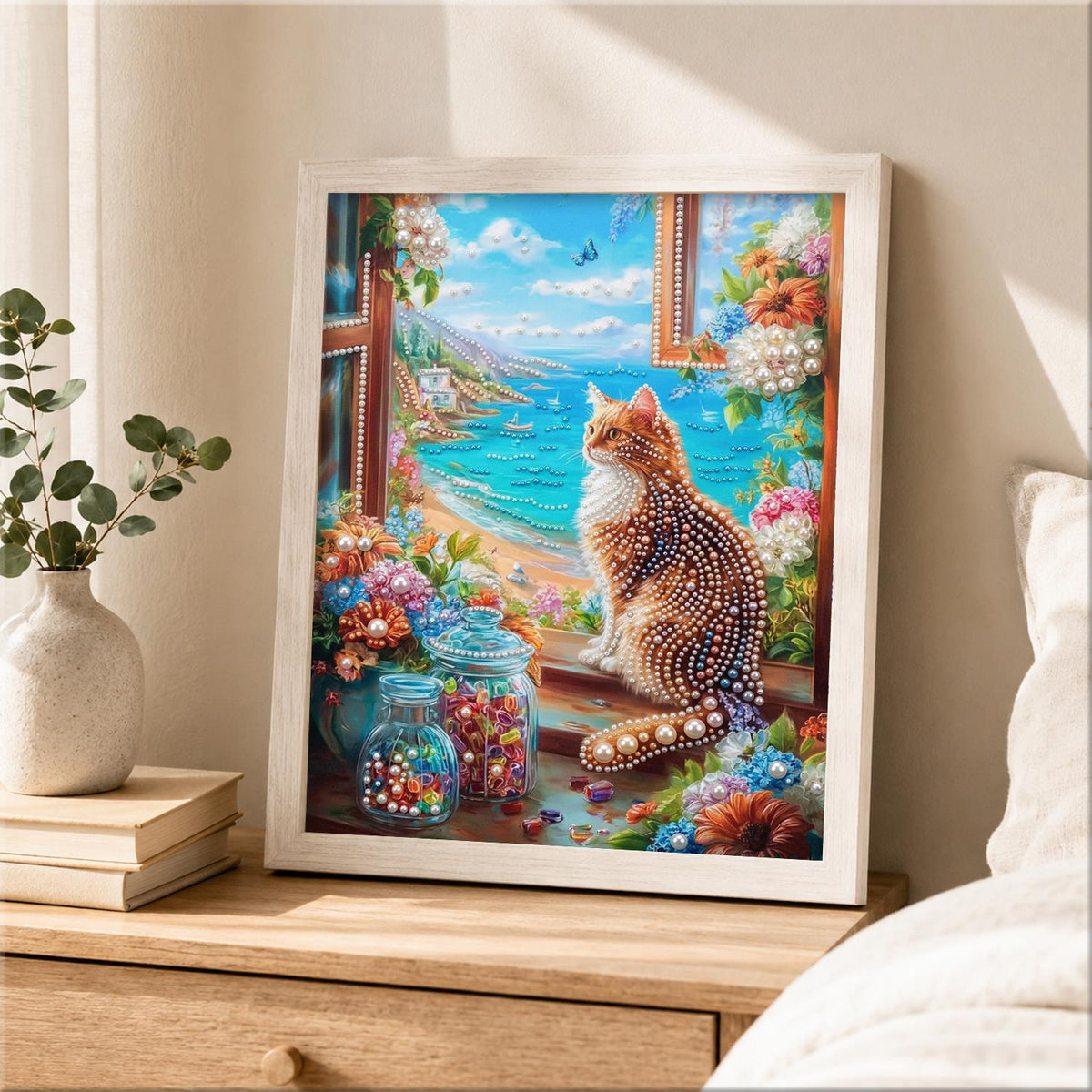 Tabby Overlooking a Turquoise Bay pearl painting – image 2