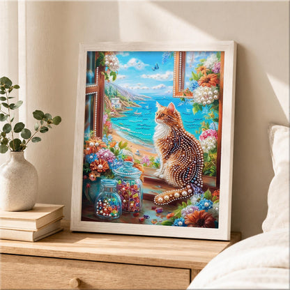 Tabby Overlooking a Turquoise Bay pearl painting – image 2