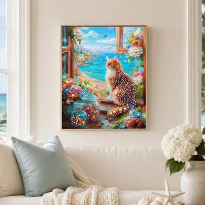 Tabby Overlooking a Turquoise Bay pearl painting – image 3