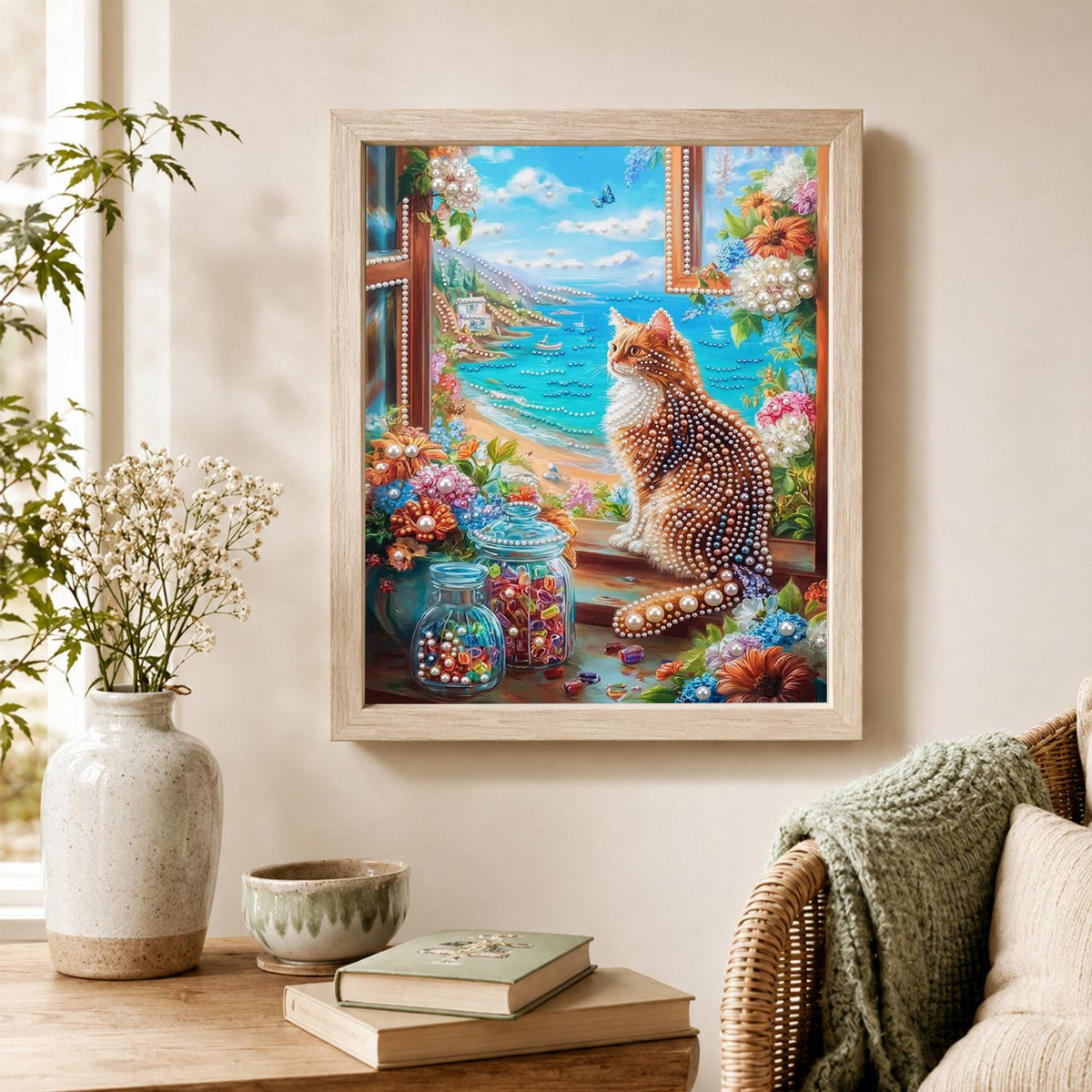 Tabby Overlooking a Turquoise Bay pearl painting – image 4