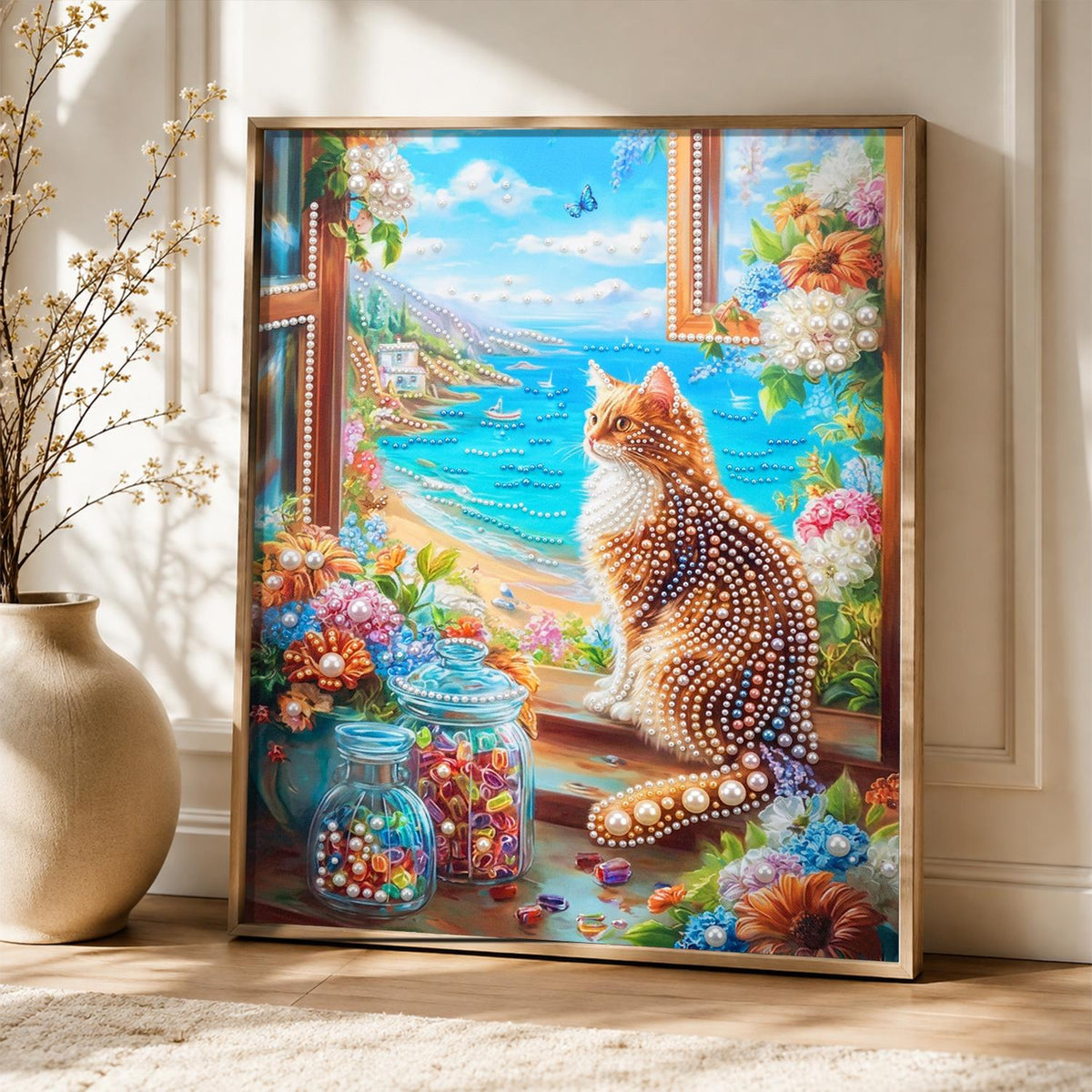 Tabby Overlooking a Turquoise Bay pearl painting – image 5