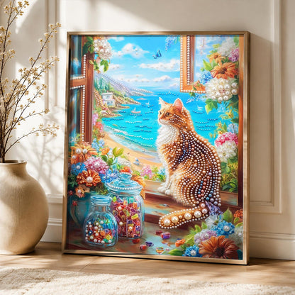 Tabby Overlooking a Turquoise Bay pearl painting – image 5