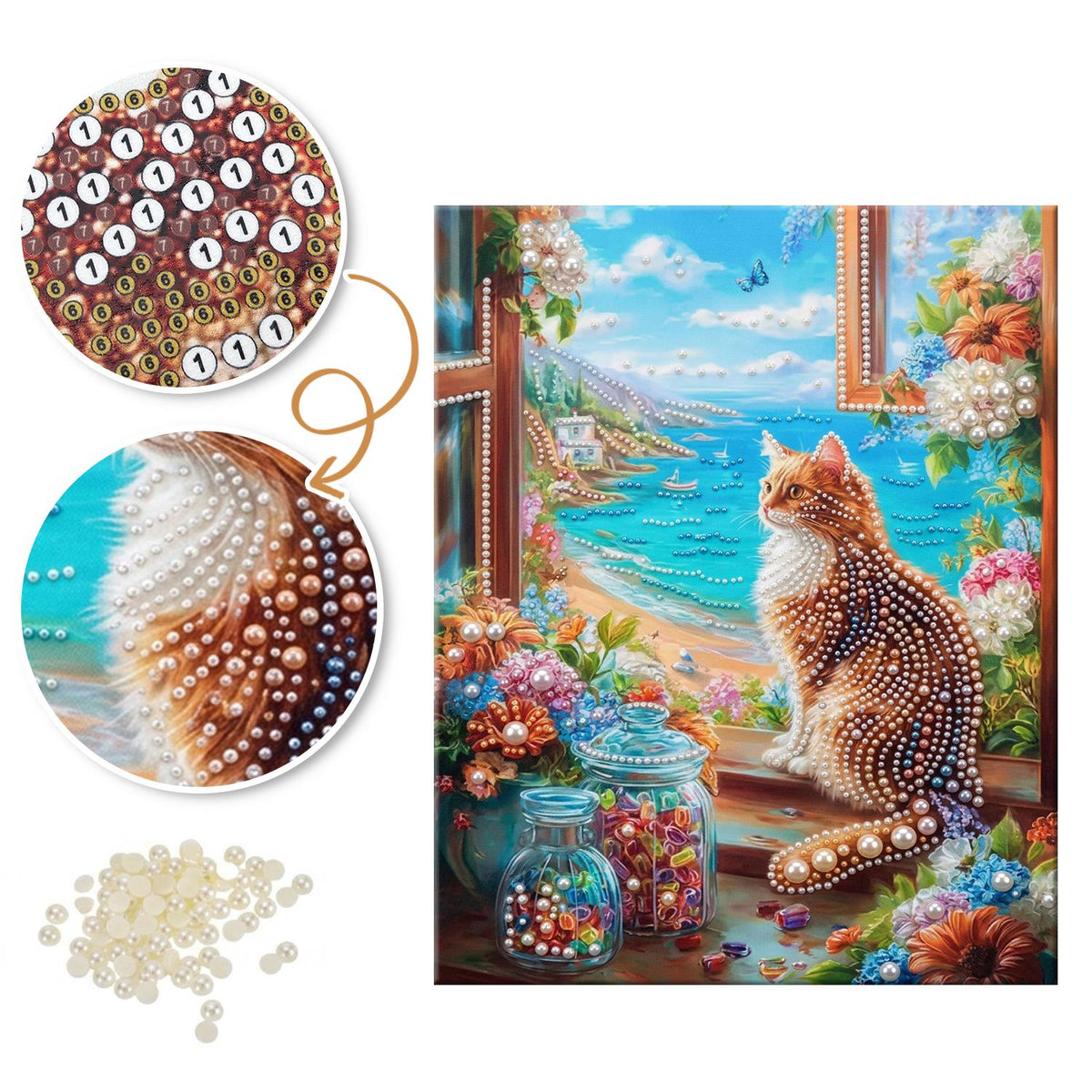 Tabby Overlooking a Turquoise Bay pearl painting – image 6