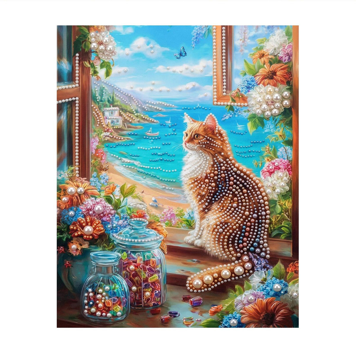 Tabby Overlooking a Turquoise Bay pearl painting – image 11