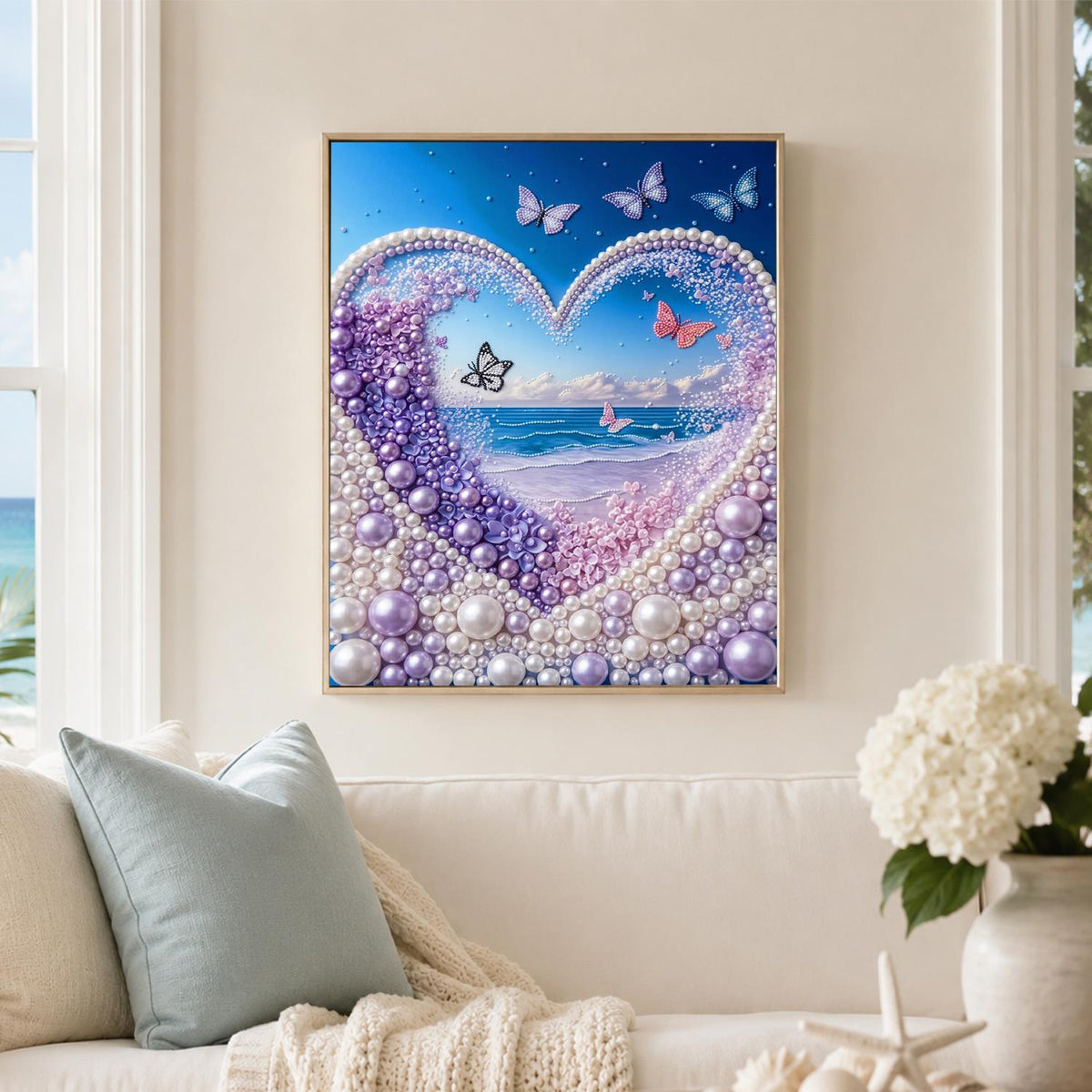 Lilac Heart Window to the Sea pearl painting – image 3