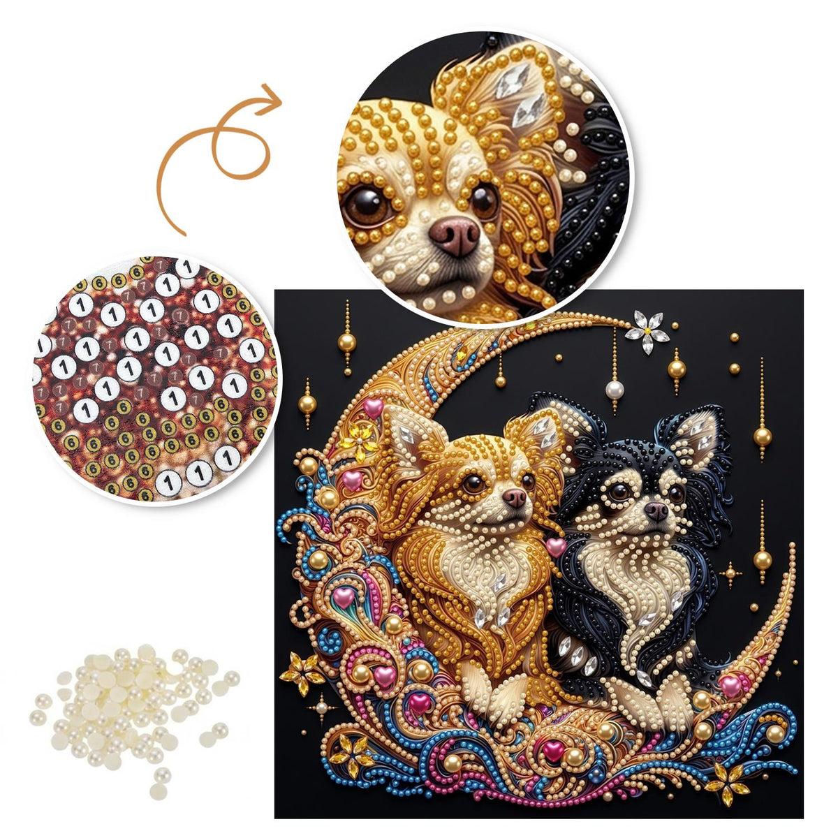 Chihuahua Pair on a Golden Moon pearl painting – image 6