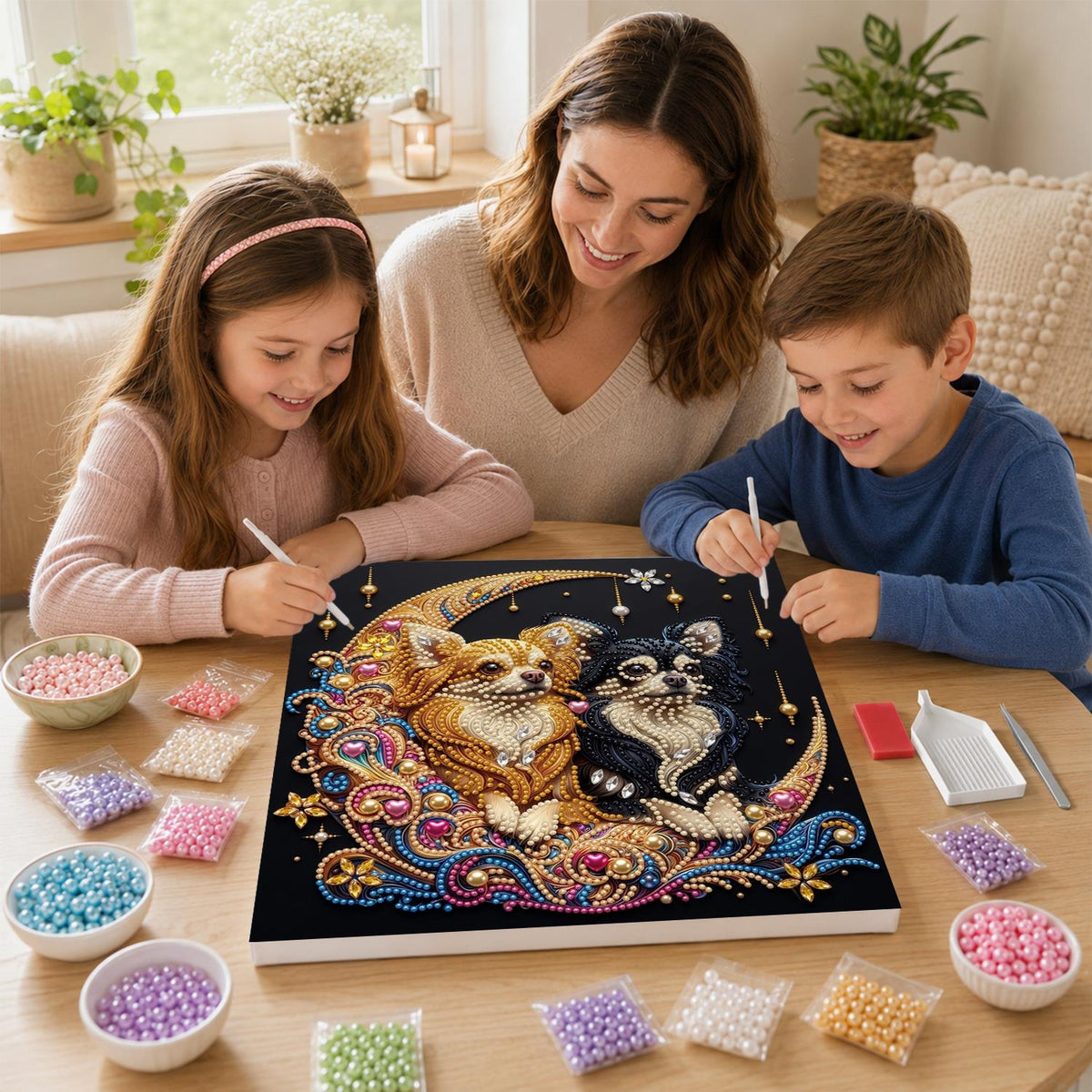Chihuahua Pair on a Golden Moon pearl painting – image 15