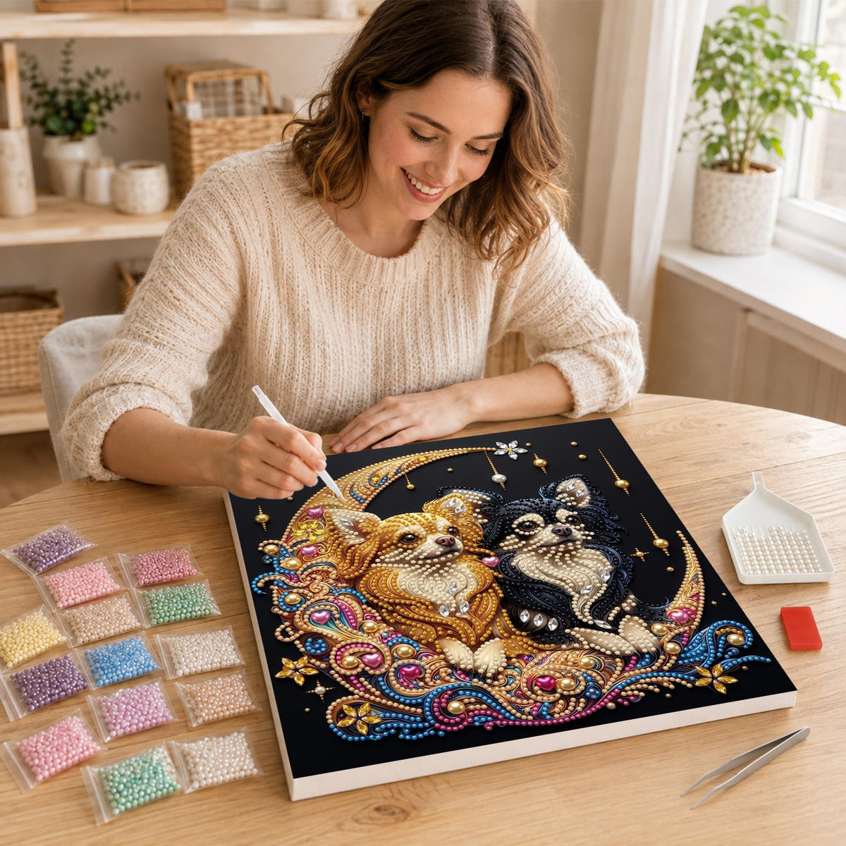 Chihuahua Pair on a Golden Moon pearl painting – image 16