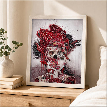 Half-Skull Lady in Crimson pearl painting – image 2